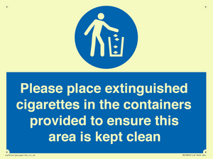 Please place extinguished cigarettes in the containers provided to ensure this area is kept clean